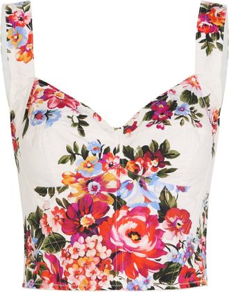 Dolce & Gabbana Floral-print Cotton-blend Bralette top - White - 42 (UK10 / S)