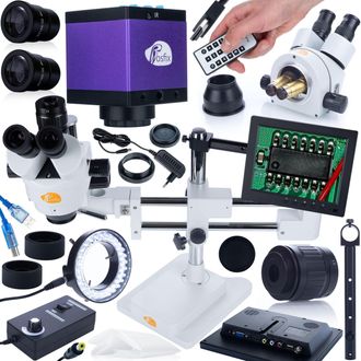 OEM Microscopio Estereosc&oacute;pico Trinocular Jupiter Pro Set Display 8 56 Led Soporte C&aacute;mara Tucana Pro Aumento 7x-45x (3,5x-270x) Electr&oacute;nica Joyer&iacute;a