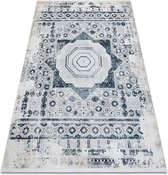 RugsX Rugsx - Modern carpet duke 51542 cream / blue - Rosette vintage structured, very soft, fringes blue 120x170 cm