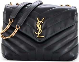 Saint Laurent Borsa a spalla Loulou piccola in pelle matelass&eacute; con motivo chevron - Nero