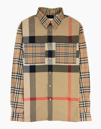 Burberry Mens Burberry Tisford Patchwork Check Shirt Archive Beige - Tan - Size: 42/Regular