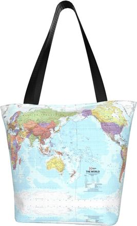 AOOEDM World Map Reusable Tote Bag Women Casual Handbag Shoulder Bags for Shopping Groceries Travel Outdoors