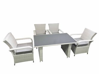 Fimous Wicker PE Rattan Garden Furniture Set Patio Outdoor 4 Chairs Plus Rectangular Dining Table Set Light Grey Mixed