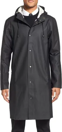 Stutterheim Stockholm Hooded Long Raincoat in Black at Nordstrom, Size X-Large