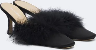 Mach & Mach Carolyn feather-trimmed satin mules