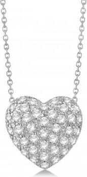 Allurez Puffed Heart Diamond Pendant Necklace Pave Set 14k White Gold (1.04ct)