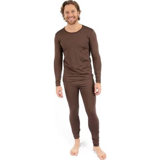 Leveret Mens Two-Piece Thermal Long Sleeve Solid Pajamas in Brown at Nordstrom, Size Xx-Large
