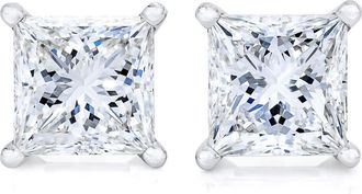 House of Brilliance AGS Certified 18K White Gold 1.0 Cttw 4-Prong Set Princess-Cut Solitaire Diamond Screw Back Stud Earrings (E-F Color, SI2-I1 Clarity)