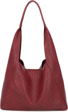 Generic Stylish Hobo Shoulder Bag Set with Crossbody Pouch, Perforated Vegan Leather, 2 Piece Set Handbag Tote Bags (Wine)