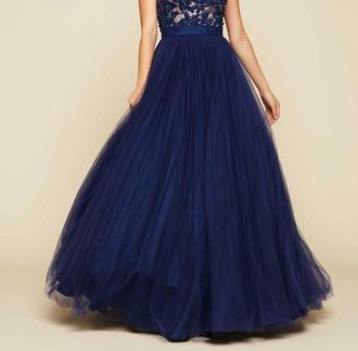 Mac Duggal Illusion Neck Tulle Ball Gown In Midnight