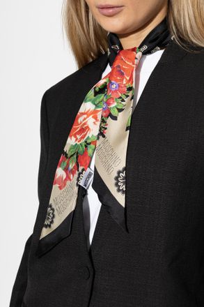 Moschino Silk Scarf With Floral Motif, Unisex, Black
