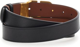 Valentino Garavani Womens Belt With Vlogo Buckle, Black Leather Calf