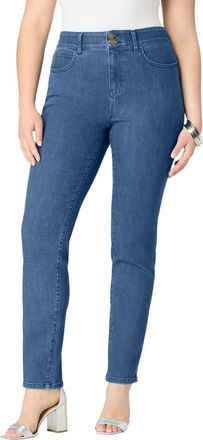Roaman's Plus Size High-Rise Tummy Control Straight-Leg Jeans in Medium Wash at Nordstrom, Size 28