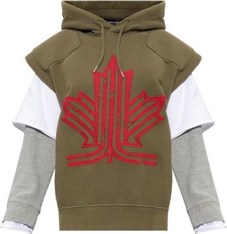 Dsquared2 Gilet con cappuccio in cotone con applicazione - - Sweatshirts & Hoodies - Uomo - Verde - XS
