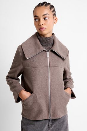French Connection Womens Taupe Double-Breasted Wool Blend Coat - Size 14 UK