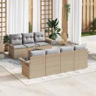 vidaXL Conjunto De Sof&aacute; De Jard&iacute;n 8 Pcs Beige Polirat&aacute;n Vidaxl