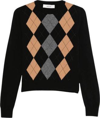 Jucca Trui met ruitpatroon van wol - Dames - Ronde hals truien - Zwart - L - Wol - Truien & Vesten