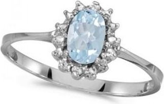 Allurez Aquamarine & Diamond Right Hand Flower Shaped Ring 14k White Gold