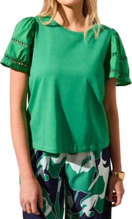 Tribal Cotton Jersey Flutter Sleeve Top In Kelly Green