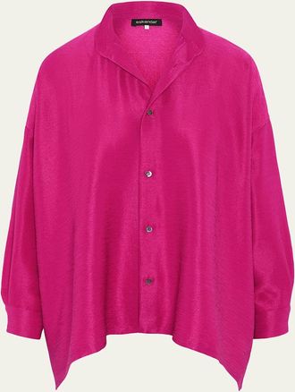 Eskandar Midweight Silk Plisse Wide A-Line Shirt