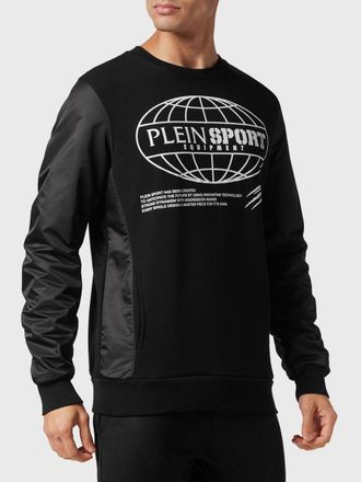 Plein Sport Cotton Jersey and Nylon Crewneck Sweatshirt with Contrast Chest Logo