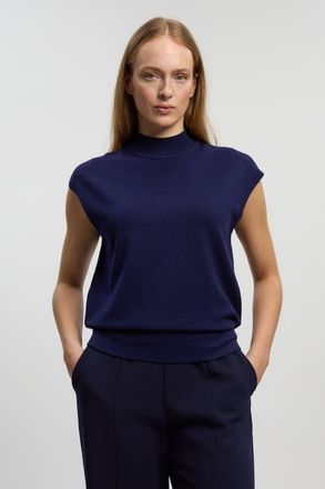 Karen Millen High Neck Knit Tank Top in Navy at Nordstrom, Size Medium
