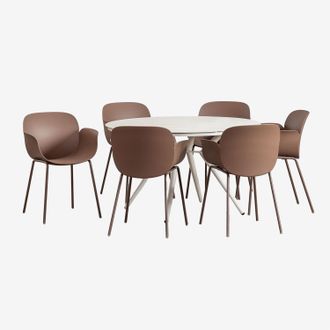Sklum Sklum - Set De Mesa Redonda En Aluminio (&oslash;125 Cm) Valerie Y 6 Sillas De Jard&iacute;n Lynette