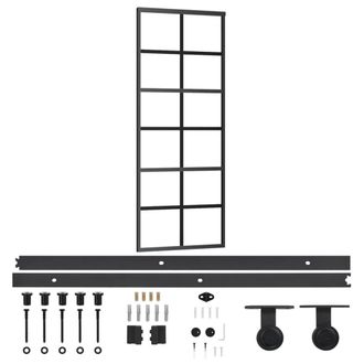 Berkfield Home Sliding Door with Hardware Set ESG Glass&Aluminium 76x205 cm in Black