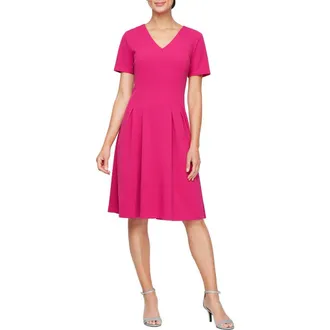 S.L. Fashions V-Neck A-Line Dress in Fuchsia at Nordstrom Rack, Size 12