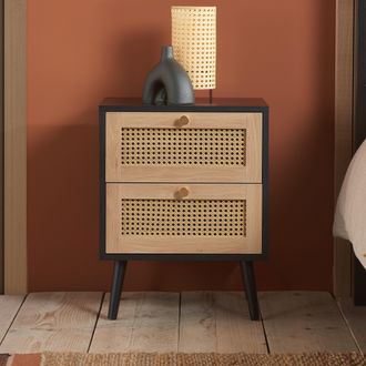 Birlea Croxley 2 Drawer Rattan Bedside in Black
