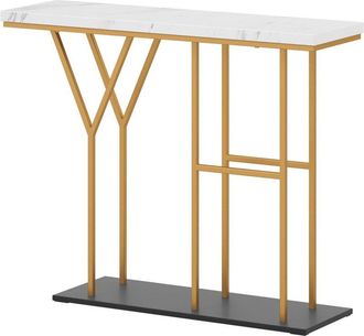 Costway 100 CM Console Table 2-Tier Faux Marble Entryway Table-White