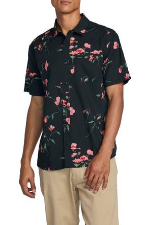 Rvca Botanical Print Short Sleeve Button-Up Shirt in Pirate Bla at Nordstrom, Size Xx-Large