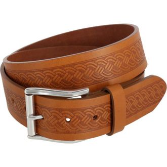 Trafalgar Store Grady 40mm Celtic Scroll Embossed Leather Jean Belt in Tan at Nordstrom, Size 34