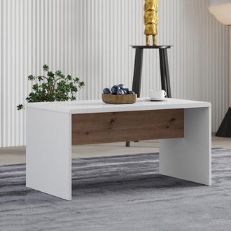Dmora Mesa De Sal&oacute;n Limatola, Forma Rectangular, Tablero Blanco, Estructura Marr&oacute;n, 90x50x47h Cm Blanco Mate
