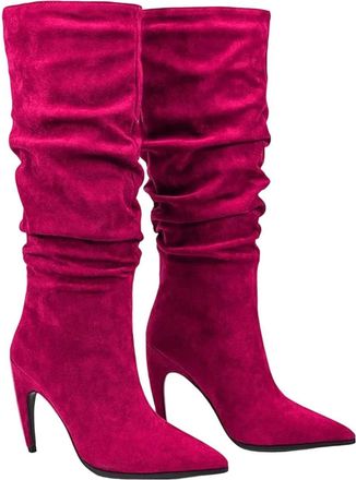 Generic Women Thigh High Suede Boots Pleated Shaft Stiletto Heel Winter Outdoor Casual Long Boot
