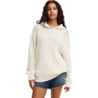 Cotton On Womens Oversized Cable Hoody in Porcelain at Nordstrom, Size Xx-Small