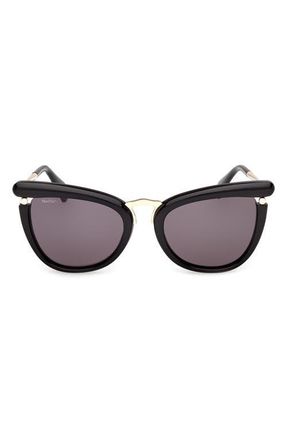 Max Mara 55mm Cat Eye Sunglasses in Black /Pale Gold /Smoke at Nordstrom