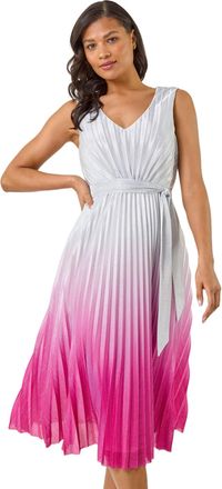 Roman Womens Pleated Ombre Midi Dress - Pink - Size 18 UK
