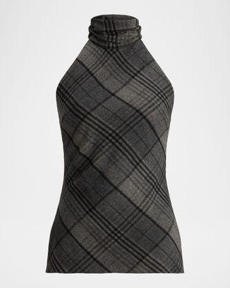 Ralph Lauren Collection Plaid Mock-Neck Halter Top