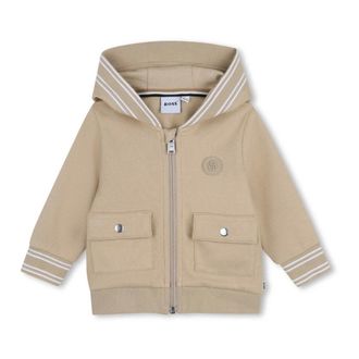 HUGO BOSS Zip-up Hooded Cardigan - male - Hugo - Kids Sweatshirts - Beige - 18 M - Kids