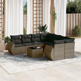 vidaXL Set De Muebles De Jard&iacute;n 9 Pzas Y Cojines Rat&aacute;n Sint&eacute;tico Gris Vidaxl