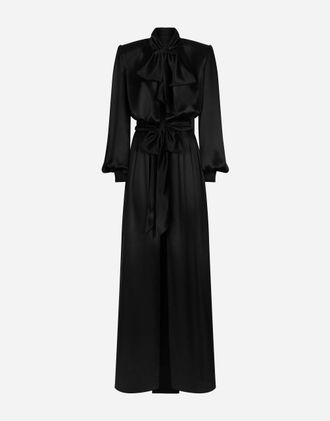 Dolce & Gabbana Long Silk Satin Dress With Front Slit - Woman Dresses Black 42