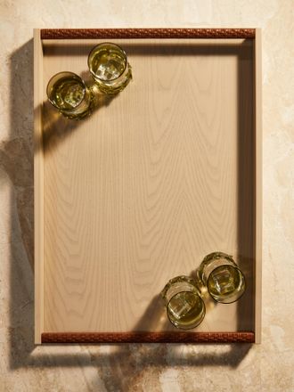 Riviere Dama Wood and Leather Tray (21in/53cm)