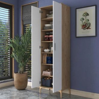 Dmora Armario Multiuso Garbagna, 7 Estantes, 2 Puertas, 7 Compartimentos, 60x199h Cm Marr&oacute;n Roble