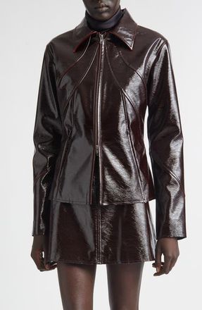 Stand Studio Filipa Glossed Zip Jacket in Dark Plum at Nordstrom, Size 10 Us