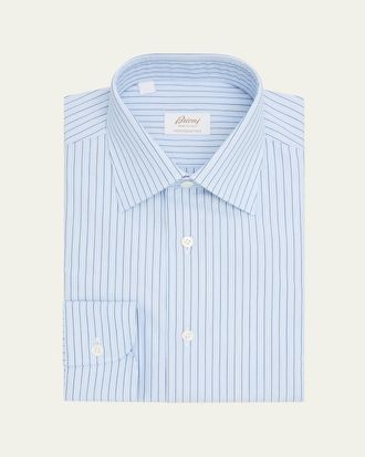 Brioni Mens Ventiquattro Cotton Multi-Stripe Dress Shirt