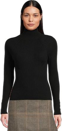 Lilla P Slim Rib Turtleneck Womens Sweater Black : XL, Cashmere/Cotton