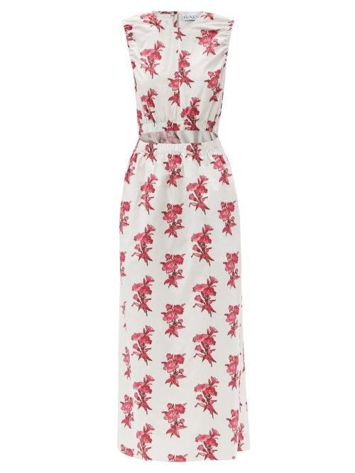 Elasticated Cut-out Floral-print Cotton Dress - Womens - White Print