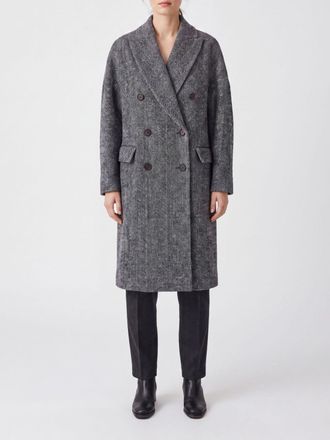 Brunello Cucinelli Relaxed Fit Double-Breasted Wool Blend Coat with Lapels