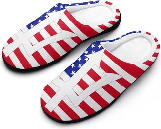 Generic Barbados & U.S. Flag Funny Mens Cotton Slippers Soft Non-Slip Rubber Sole House Slipper Indoor Outdoor